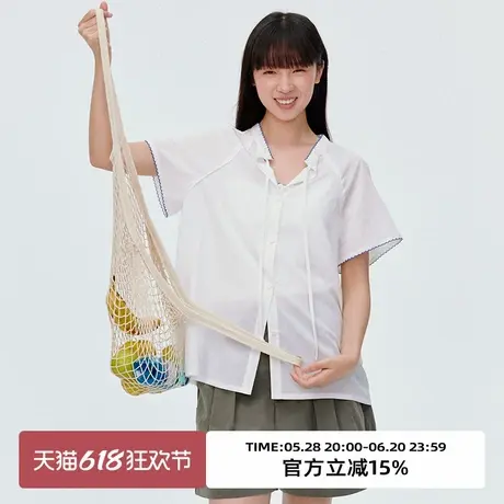 omont蛋挞家复古撞色领轻薄短袖衬衫2025夏季宽松休闲设计感上衣商品大图