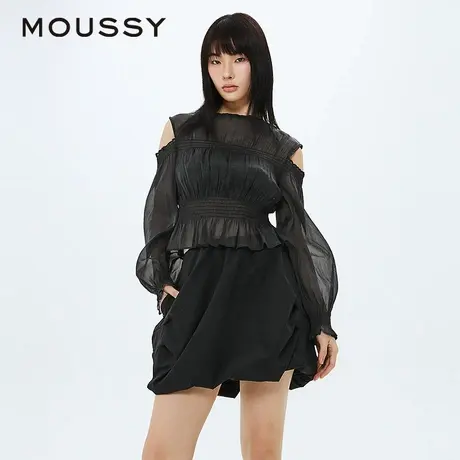 MOUSSY 夏季新品法式优雅风露肩两件套雪纺衬衫010HS230-1840图片