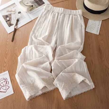 2025夏季新款松紧腰天丝亚麻九分休闲裤女宽松显瘦时尚百搭阔腿裤商品大图