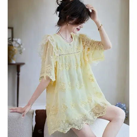 宝诗黎【新品价218元】蕾丝刺绣拼接衬衫APC1036商品大图