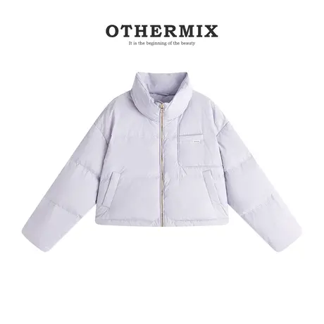 othermix 名媛风短款羽绒服外套女2023冬季新款纯色立领保暖外套图片