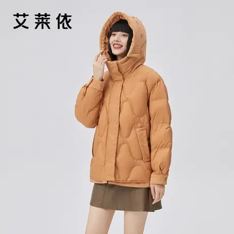 艾莱依新款羽绒服女款冬季时尚拼接假两件设计感连帽短款气质外套图片