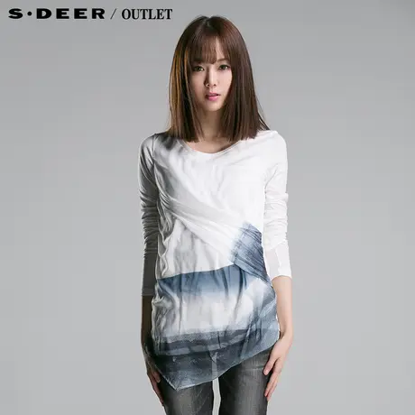 sdeer圣迪奥专柜正品女装时尚拼接抓皱上衣4180239图片
