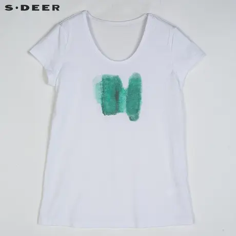 s.deer【商场同款】圣迪奥撞色印花装饰休闲T恤S16680103图片
