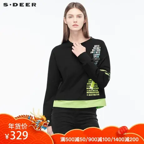 sdeer 圣迪奥酷感前卫字母贴片创意拼接圆领上衣S18482295图片