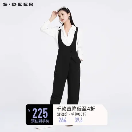 sdeer圣迪奥女装休闲拼接宽松背带长裤S221Z1005图片