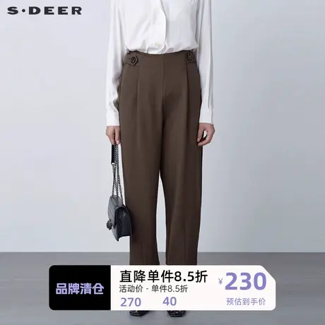 sdeer圣迪奥女装松紧拼接压褶插袋休闲长裤S221Z0807图片