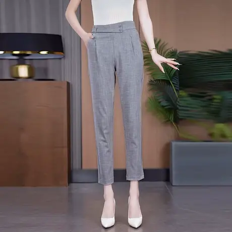 灰色洋气小脚哈伦裤女夏季薄款小个子九分裤子高腰棉麻西装休闲裤商品大图