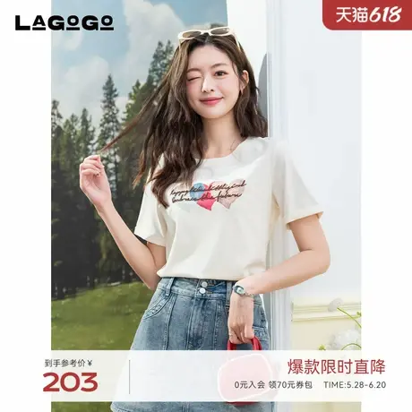LAGOGO简约爱心刺绣短袖T恤女拉谷谷2025年夏季新款弹力百搭上衣图片