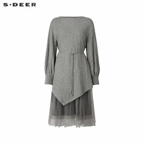 sdeer圣迪奥女装圆领收腰网纱两件套连衣裙S244Z1256商品大图