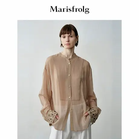 Marisfrolq玛丝菲尔2025秋新款纯色气质经典长袖珠片绣衬衣商品大图