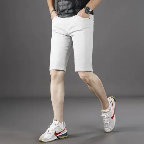 薄荷灰短裤男士五分牛仔裤潮流百搭修身中裤弹力5分休闲夏季男裤图片