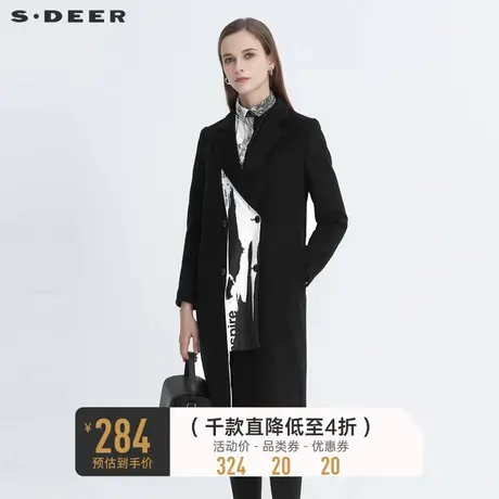 sdeer圣迪奥冬季西装领双排扣印花中长款毛呢大衣女S20481858🖖商品大图