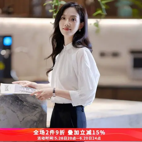 娅丽达法式别致灯笼袖蓝色衬衫女春季2025新款宽松上衣长袖衬衣女图片