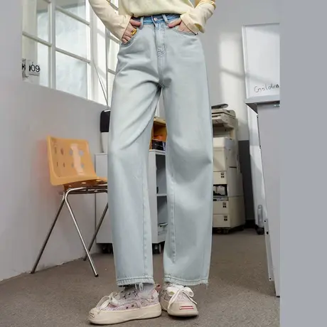 a02高腰复古百搭小清新显瘦直筒长裤2025春季女式宽松休闲牛仔裤商品大图