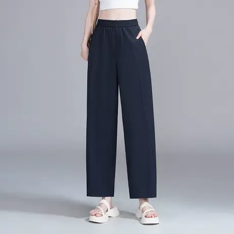 2025夏季新款九分哈伦裤女小个子宽松显瘦百搭松紧腰直筒休闲裤子商品大图