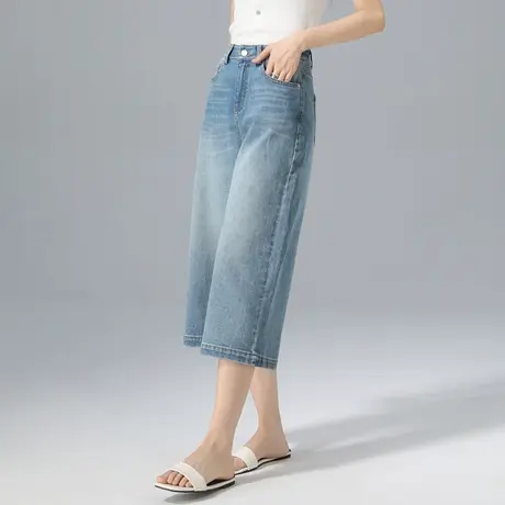 七分阔腿牛仔裤女夏季薄款2025新款高腰宽松显瘦小个子7分直筒裤商品大图