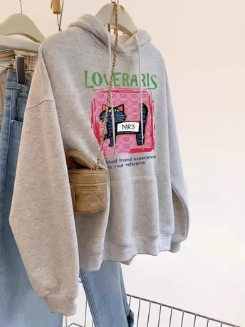 韩系chic连帽卫衣女春夏新款大码宽松闺蜜上衣ins潮牌小众薄外套图片