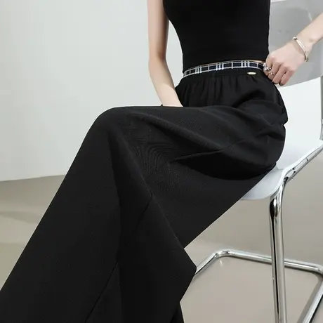 冰丝抗皱休闲阔腿裤女夏季薄款高腰直筒宽松垂感慵懒防晒拖地裤子商品大图