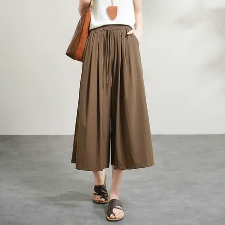 2025夏季新款松紧腰阔腿裤女宽松显瘦时尚百搭垂顺休闲七分裤裙商品大图