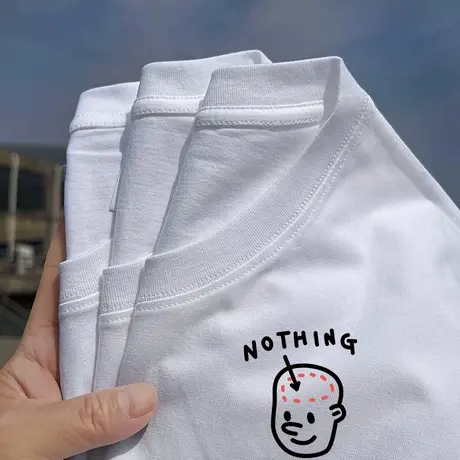 秀洛脑袋空空趣味卡通印花T恤男纯棉宽松短袖女简约打底衫图片