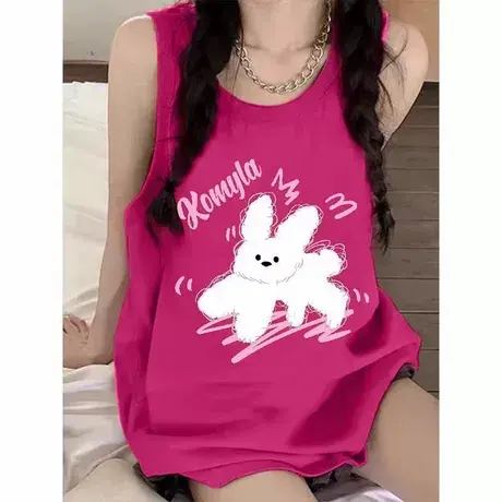 纯棉辣妹吊带运动坎肩背心无袖t恤女夏外穿慵懒风宽松篮球服上衣商品大图