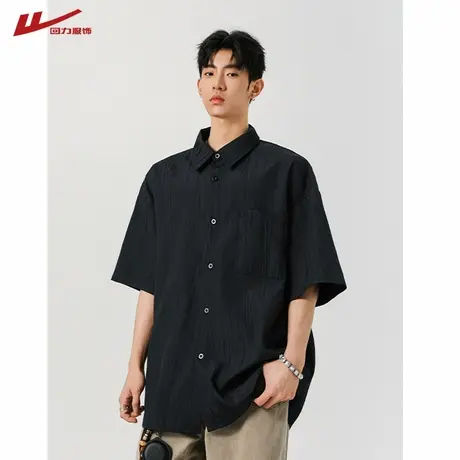 回力冰丝短袖衬衫外套男士夏季简约翻领半袖上衣夏天休闲衬衣外套图片