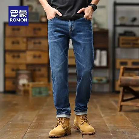 罗蒙复古牛仔裤男夏季薄款宽松小脚直筒裤休闲弹力大码长裤子N3Z图片