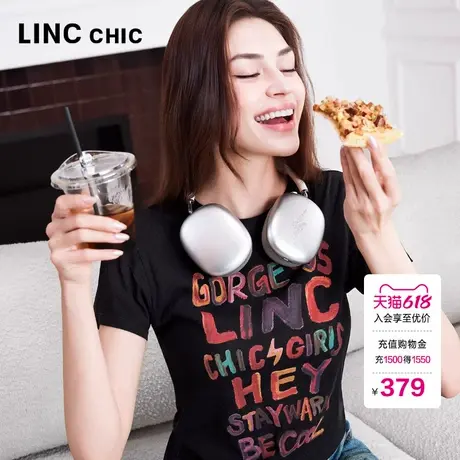 LINC金羽杰2025年夏季新款正肩T恤活力涂鸦感短袖圆领T恤女TS255Y图片