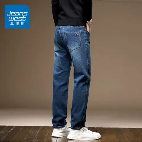 KZ真维斯复古经典四面弹直筒小脚水洗牛仔裤子男士春秋季耐磨耐穿商品大图