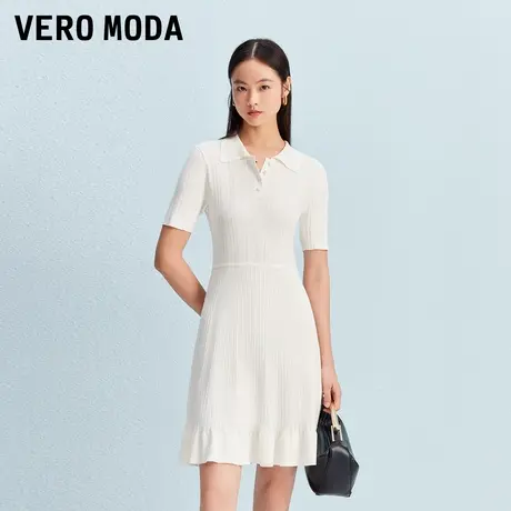 Vero Moda连衣裙2025秋季新款翻领仿珍珠纽扣竖坑条针织裙通勤商品大图