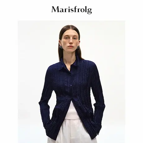Marisfrolg玛丝菲尔2025秋新款褶皱衬衫前短后长褶皱翻领长袖衬衫图片