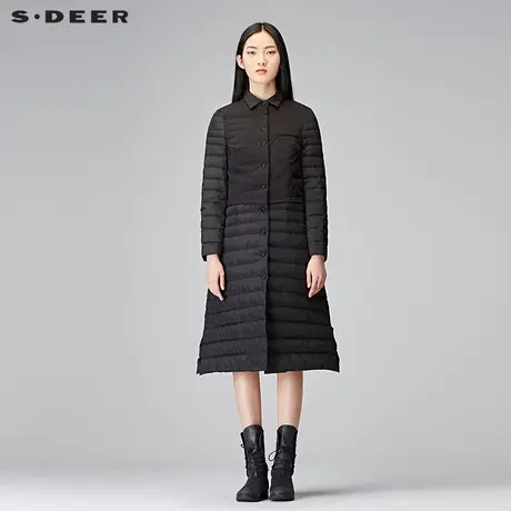 sdeer圣迪奥2018冬装简约方领时尚拼接纯色长款羽绒服女S17482429图片