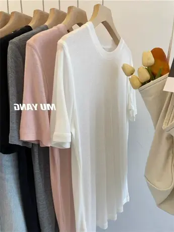 轻薄透气天丝面膜短袖t恤女夏季圆领百搭基础款打底衫柔软糯叽叽商品大图