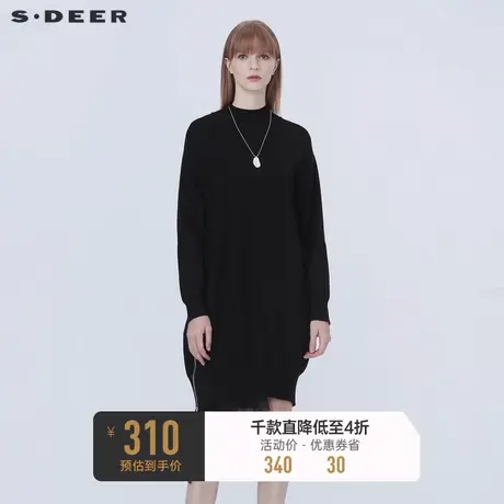 sdeer圣迪奥女装秋冬罗纹圆领网纱飘带长款针织衫毛衣S20483522⛸商品大图