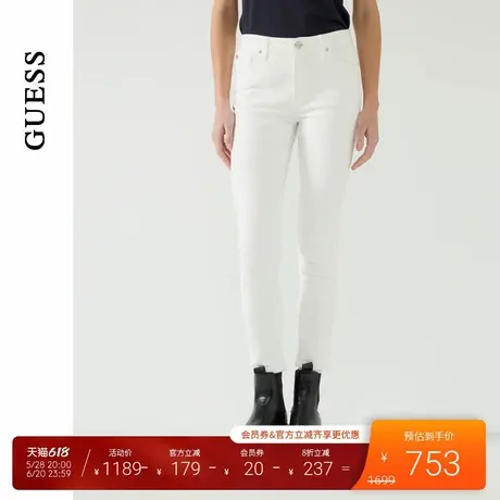 【秀智明星同款】GUESS女士简约经典百搭纯白直筒铅笔牛仔裤图片