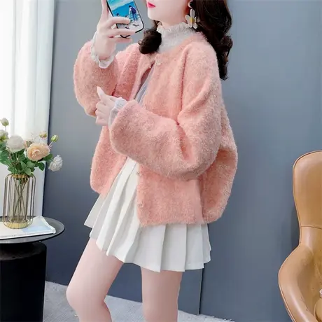 温柔风短款小个子花纱针织开衫女春季新款宽松百搭毛衣外套上衣潮商品大图