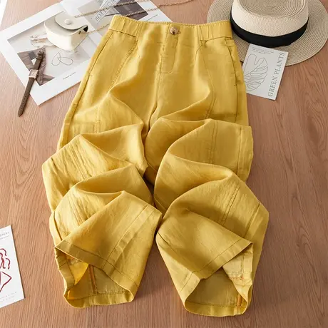 天丝亚麻九分阔腿裤女夏季薄款2025新款高腰垂感宽松百搭休闲裤子商品大图