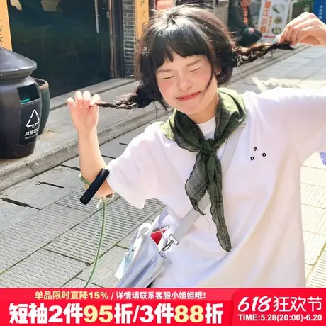 日系通勤风字母印花宽松休闲纯棉白色短袖t恤宽松正肩半袖上衣潮商品大图