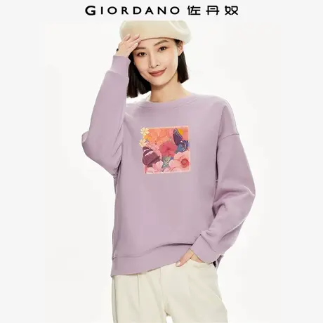 佐丹奴卫衣女装加绒印花宽松圆领套头卫衣 69393313商品大图