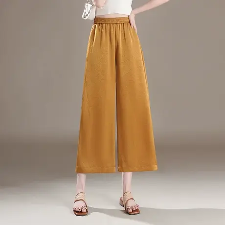 2025夏季新款松紧腰八分阔腿裤女宽松显瘦时尚百搭垂顺薄款休闲裤商品大图