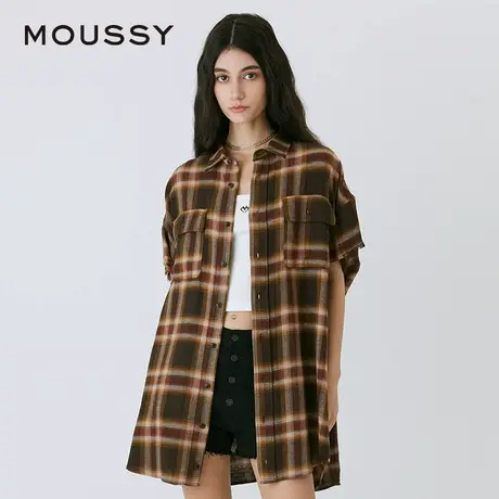 MOUSSY 夏季美式复古风格纹毛边宽松短袖衬衫女010ISB30-8771商品大图