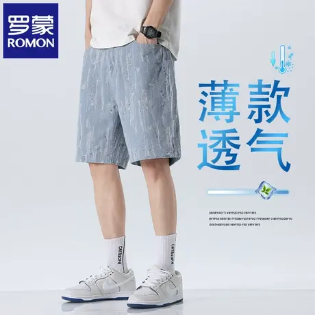 罗蒙夏季男士牛仔短裤宽松直筒舒适透气中裤男士薄款五分裤子N1Z商品大图
