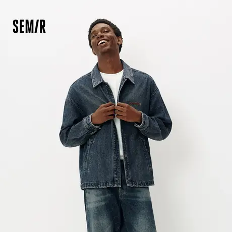 [商场同款]森马牛仔外套男教练员夹克复古2025秋新款翻领上衣宽松图片