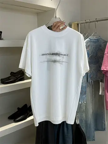 十三行女装2024新款基础简约白色短袖T恤女夏字母印花体恤衫上衣图片