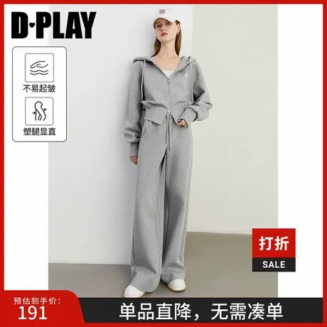 DPLAY2025春季新款气质灰色休闲裤女高腰节抽绳系带长裤卫裤裤子商品大图