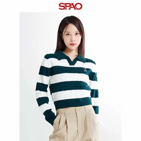SPAO韩国同款秋冬女士简约小熊Woodie航海简约针织衫毛衣商品大图