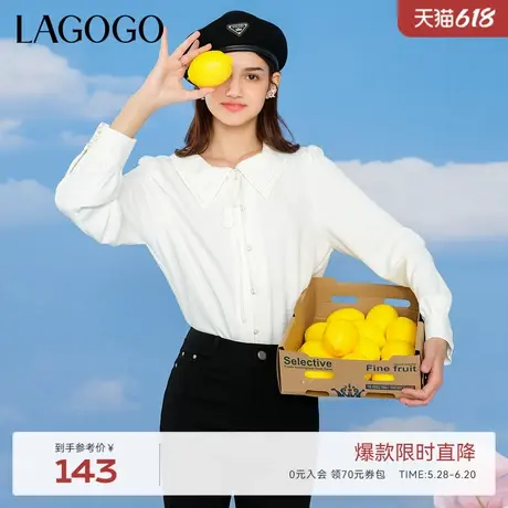 LAGOGO气质蝴蝶结系带通勤衬衫女拉谷谷春季新款百搭休闲上衣商品大图