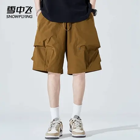 雪中飞休闲裤2025春夏新款宽松男士潮流时尚简约大口袋冰丝五分裤图片