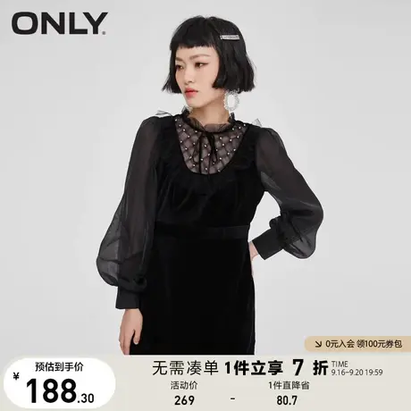 【买5免1】ONLY奥莱夏季时尚气质高腰显瘦灯笼袖短款连衣裙女商品大图